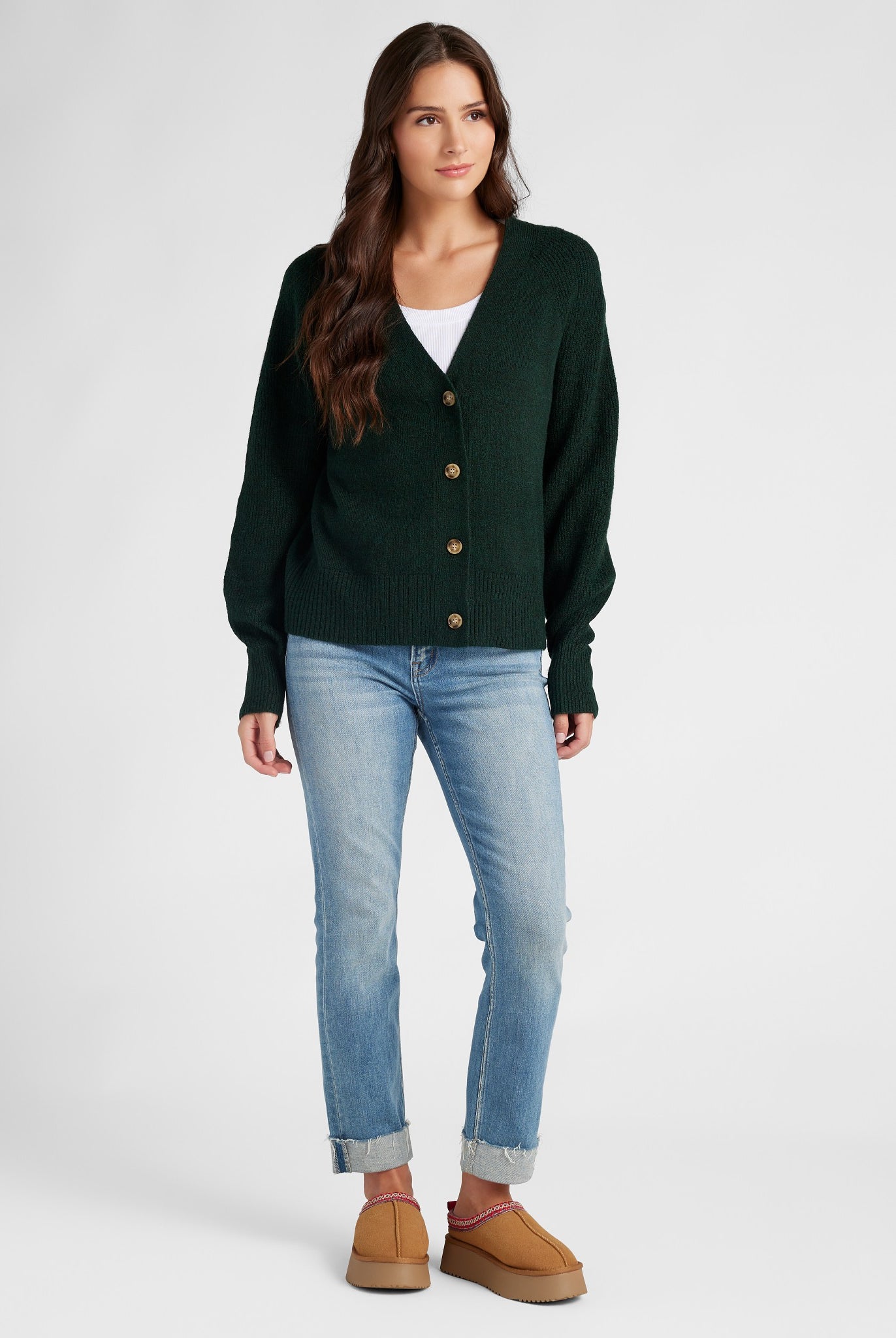 Hunter Green $|& Herizon Button Front Boyfriend Cardigan - SOF Full Front