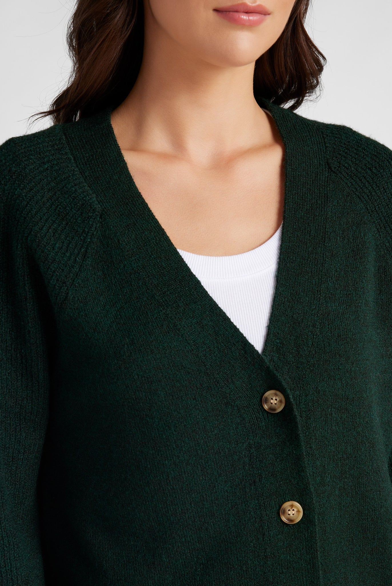 Hunter Green $|& Herizon Button Front Boyfriend Cardigan - SOF Detail