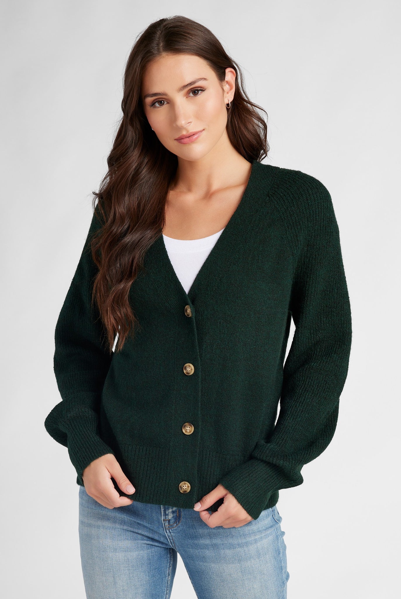 Hunter Green $|& Herizon Button Front Boyfriend Cardigan - SOF Front
