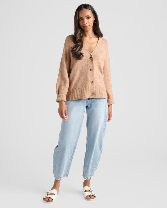 Camel $|& Herizon Button Front Boyfriend Cardigan - SOF Full Front