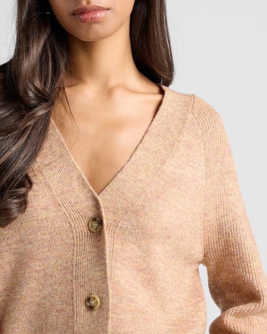 Camel $|& Herizon Button Front Boyfriend Cardigan - SOF Detail