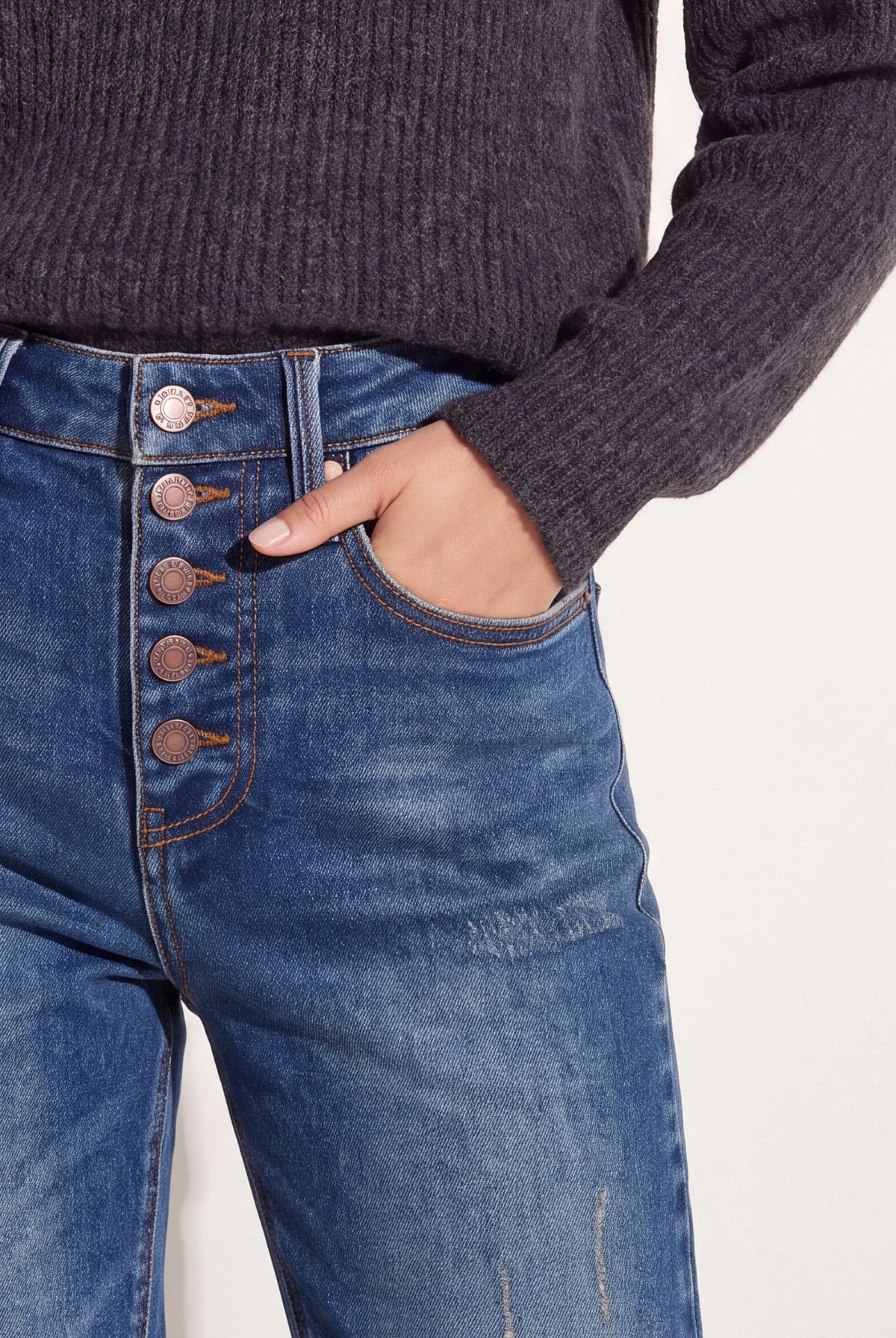 Dark Wash $|& Herizon Phoebe High Rise Mom Jeans with Button Fly - SOF Front