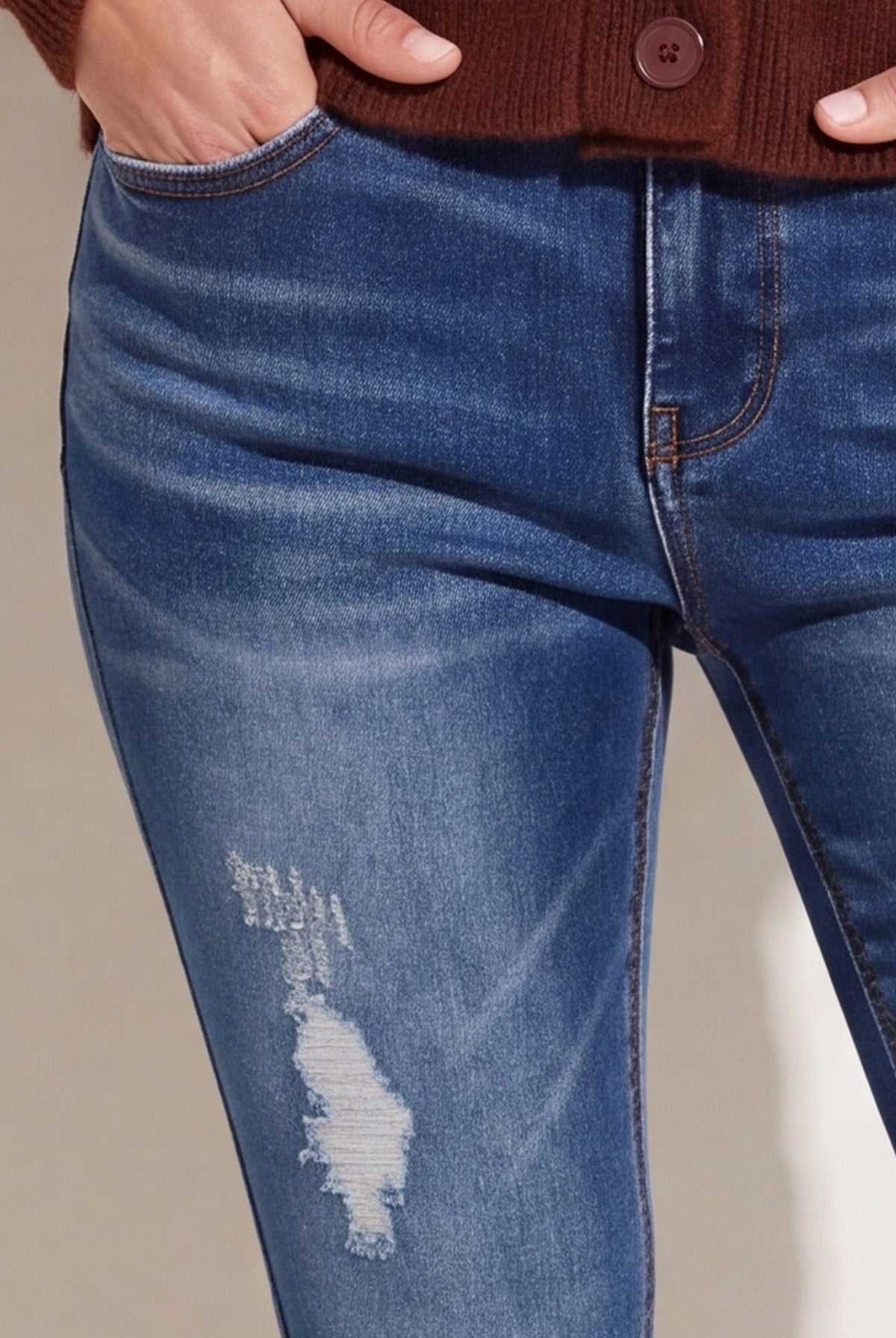 Dark Wash $|& Herizon Suzi Mid Rise Distressed Skinny Jeans - SOF Back