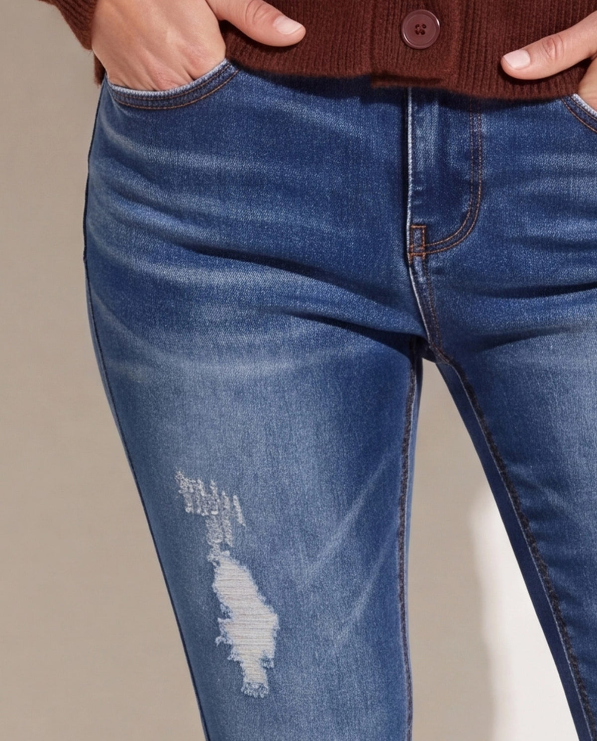 Dark Wash $|& Herizon Suzi Mid Rise Distressed Skinny Jeans - SOF Back