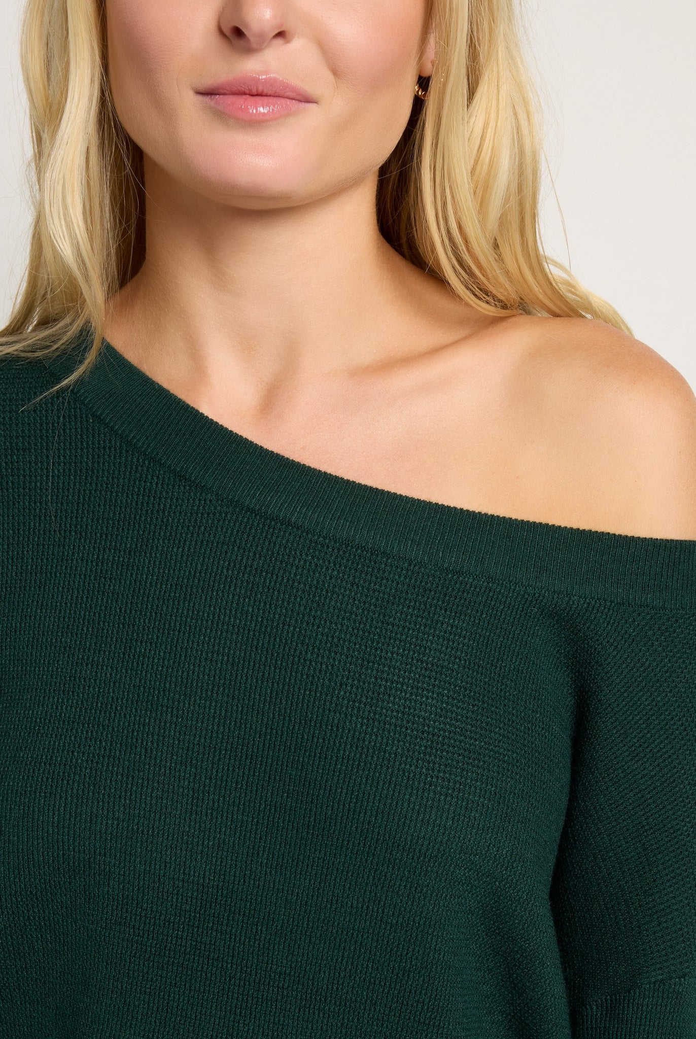 Hunter Green $|& Herizon Wanderer Waffle One Shoulder Sweater - SOF Full Front