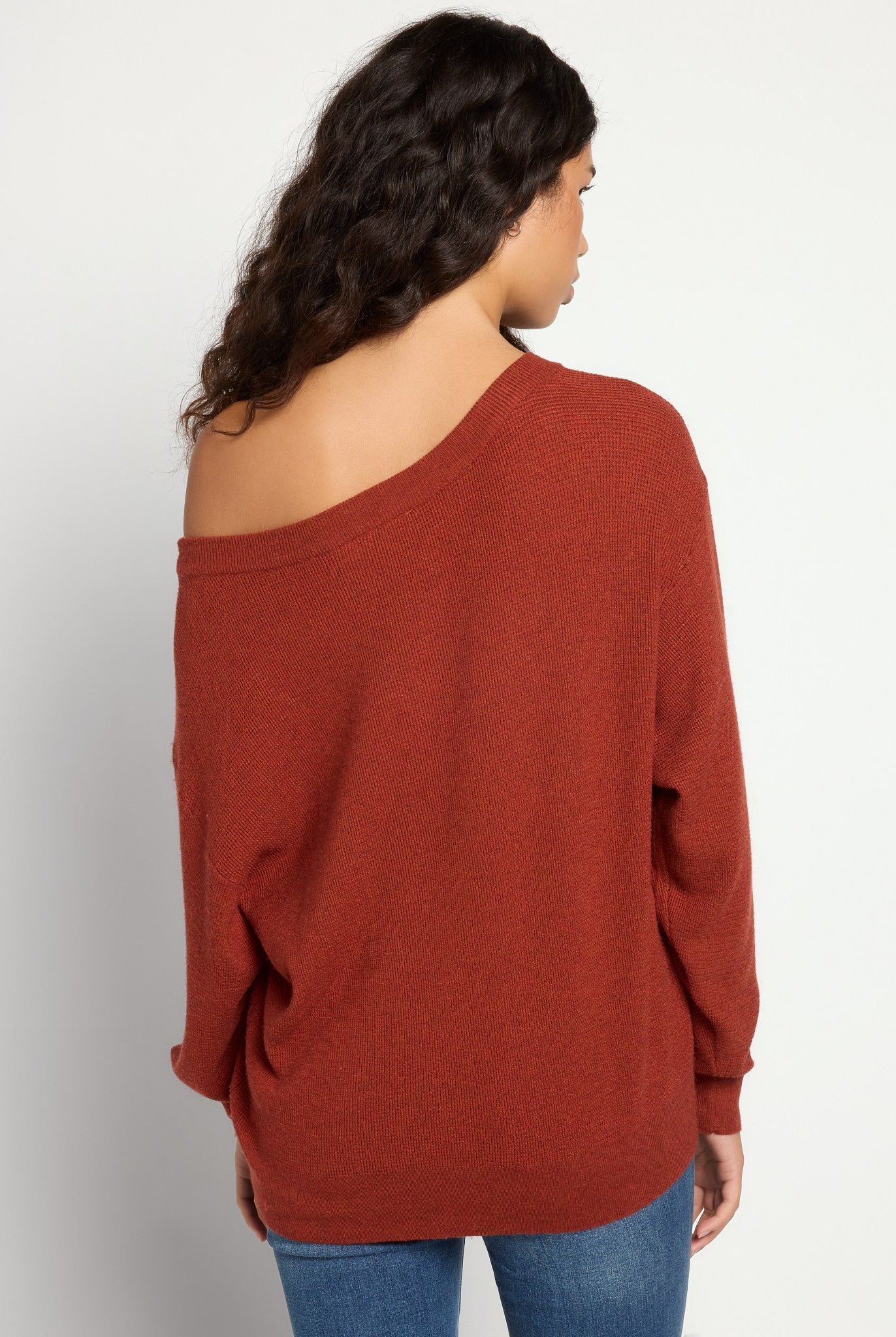 Rooibos Tea $|& Herizon Wanderer Waffle One Shoulder Sweater - SOF Back