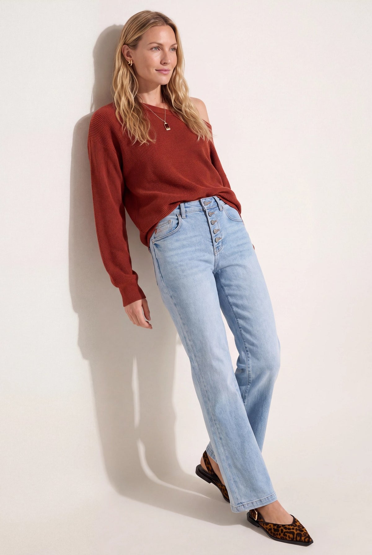 Rooibos Tea $|& Herizon Wanderer Waffle One Shoulder Sweater - SOF Back