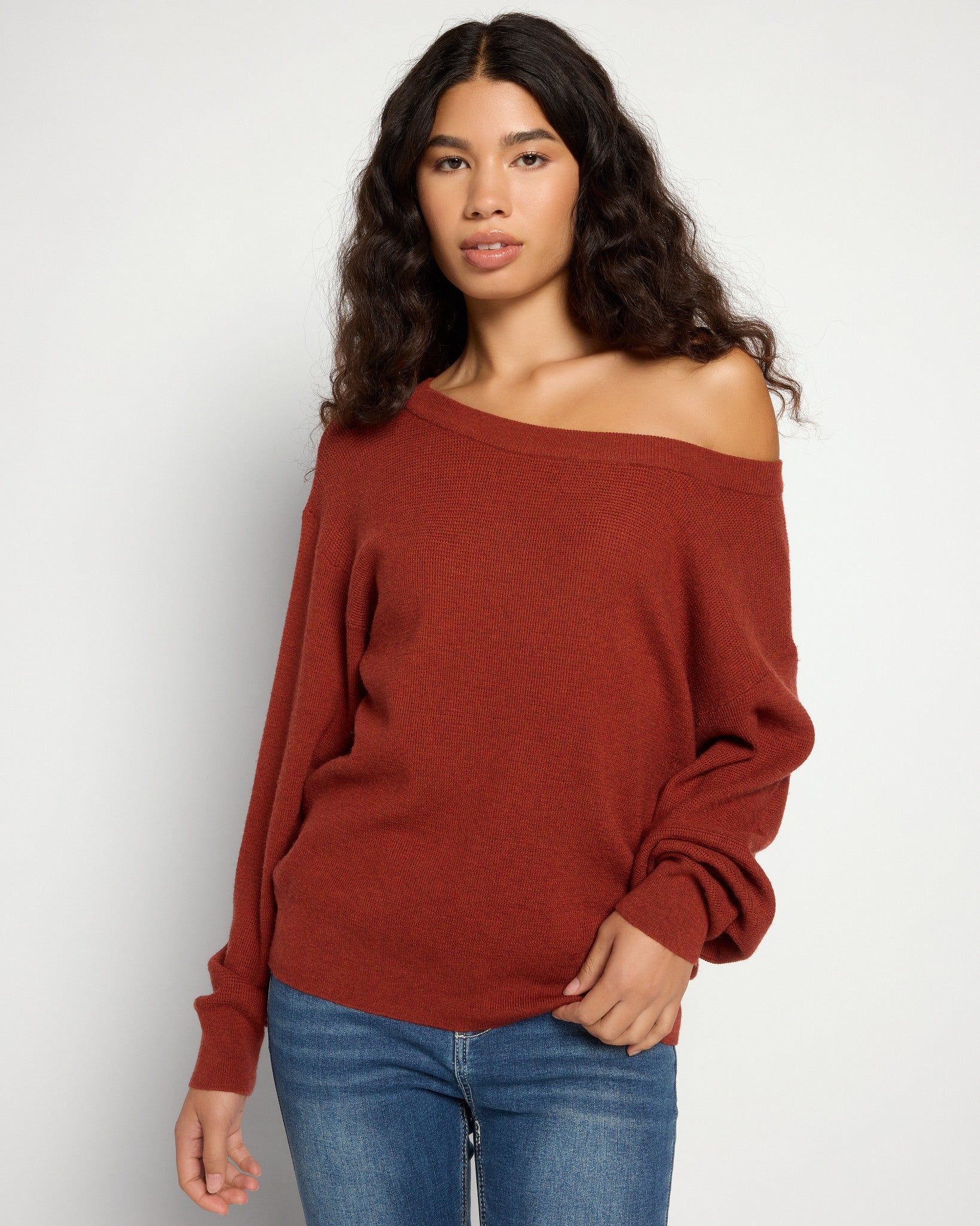 Rooibos Tea $|& Herizon Wanderer Waffle One Shoulder Sweater - SOF Front