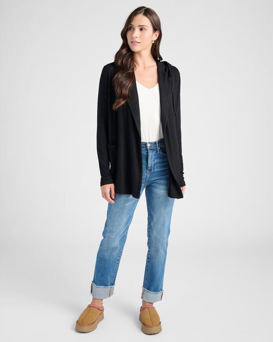 Black $|& SEAS Laguna Hooded Cardigan - SOF Full Front
