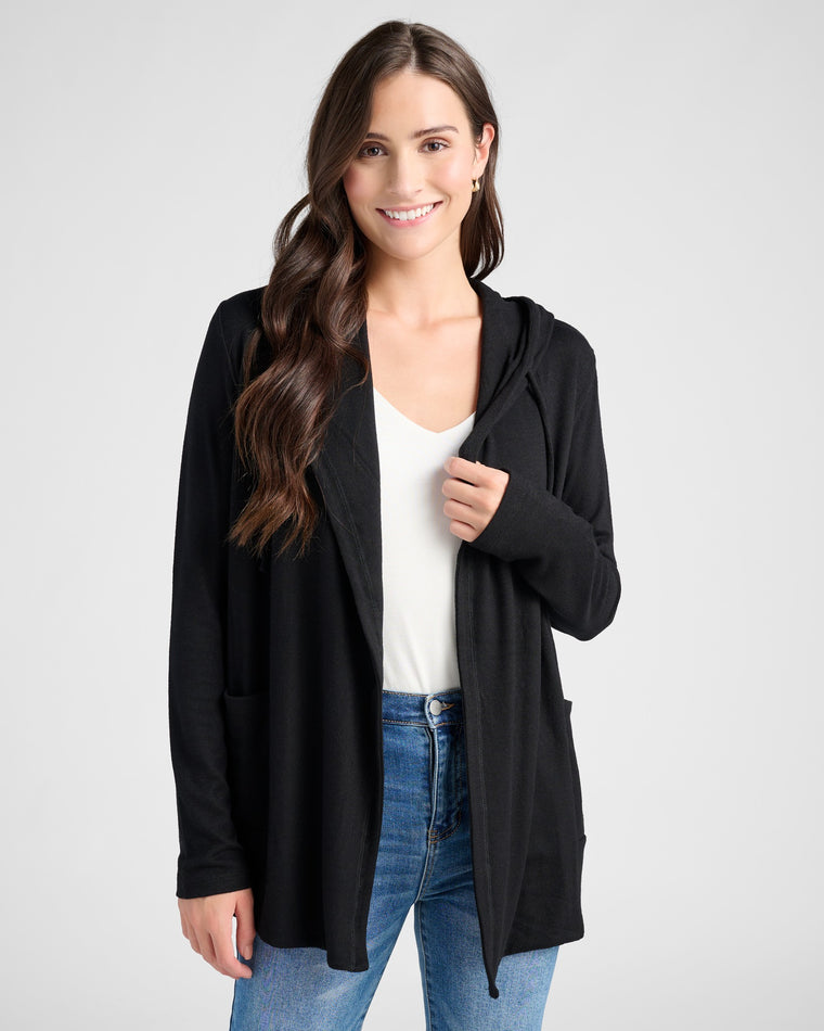 Black $|& SEAS Laguna Hooded Cardigan - SOF Front
