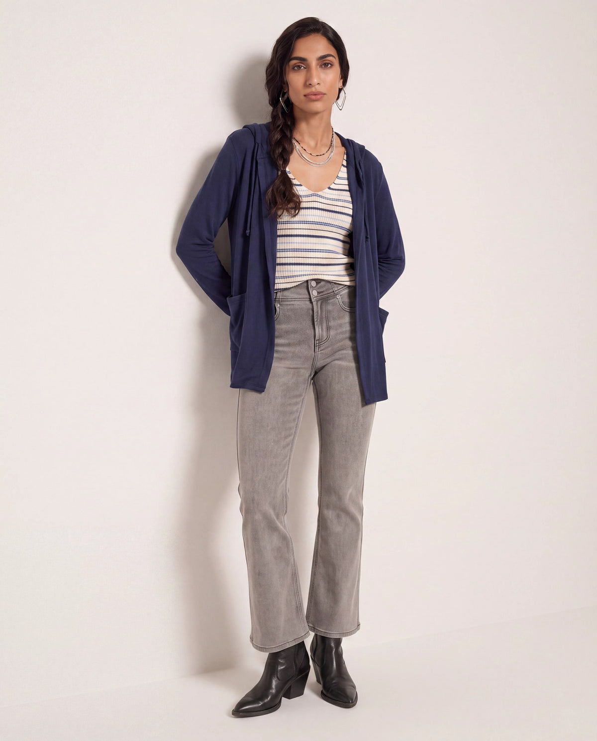 Navy $|& SEAS Laguna Hooded Cardigan - SOF Back