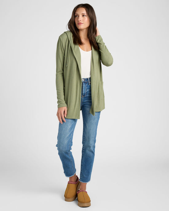 Heathered Olive $|& SEAS Laguna Hooded Cardigan - SOF Full Front