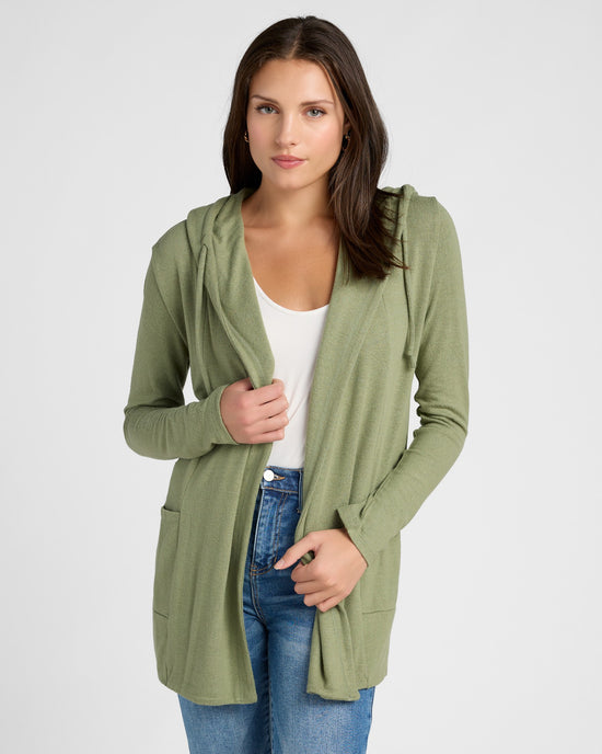 Heathered Olive $|& SEAS Laguna Hooded Cardigan - SOF Front