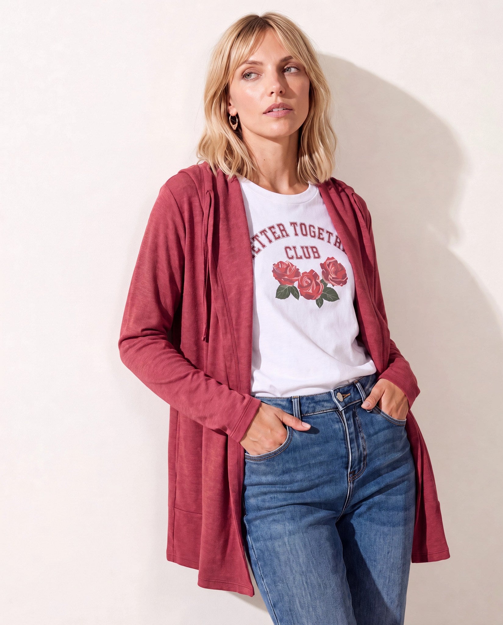 Heather Cabernet $|& SEAS Over The Falls Cardigan - SOF Front