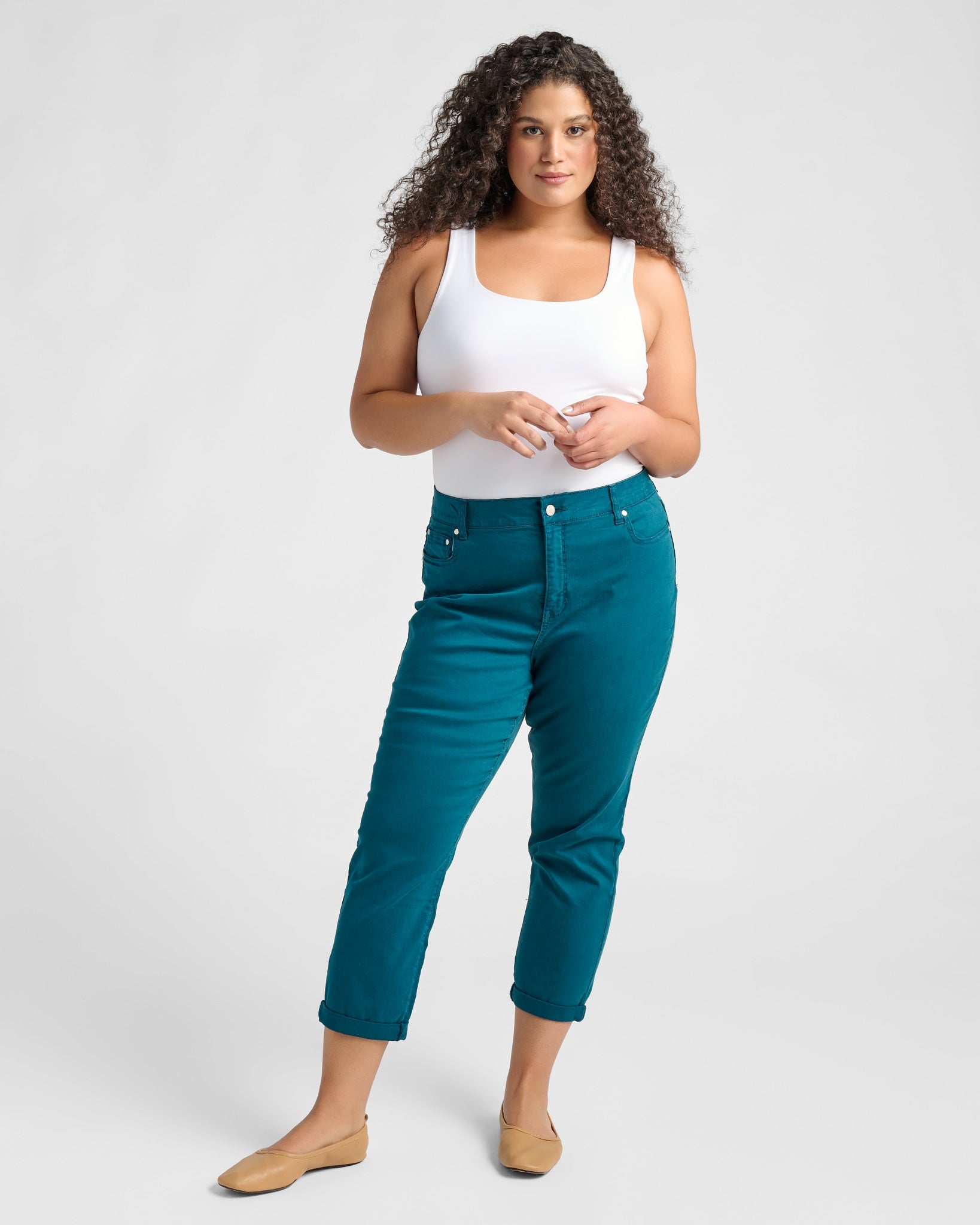 Deep Teal $|& SEAS Cyndi Cuffed Ankle Skinny Jeans - SOF Full Front