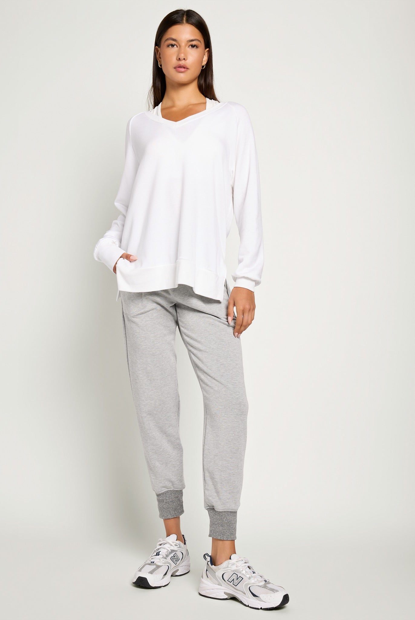 White $|& Interval Flex Fleece V-Neck Top - UGC On Fig