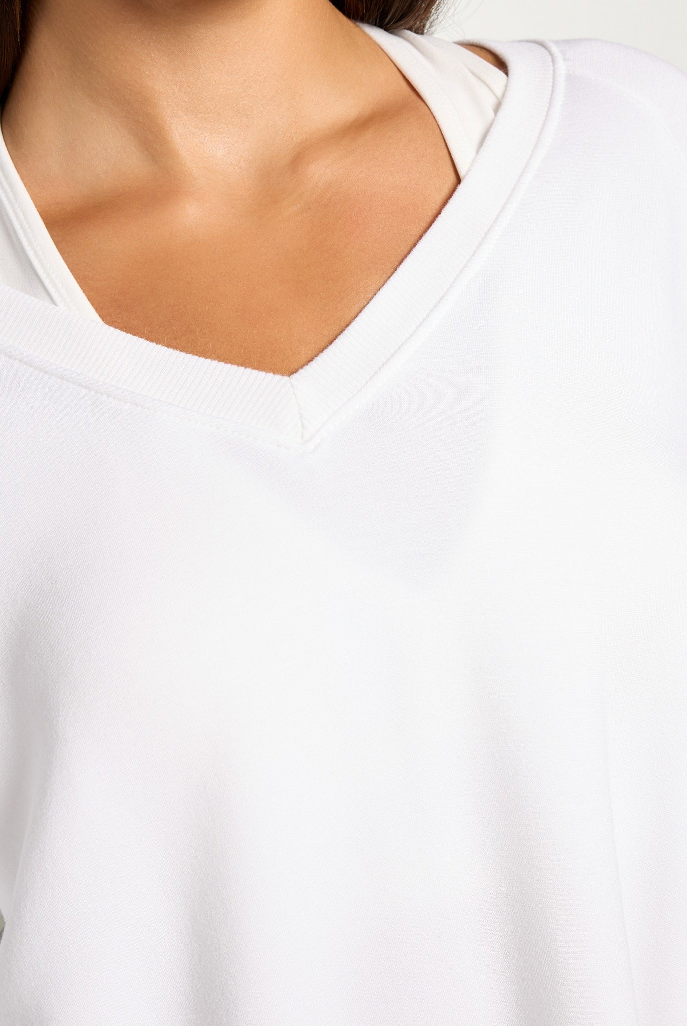 White $|& Interval Flex Fleece V-Neck Top - SOF Full Front