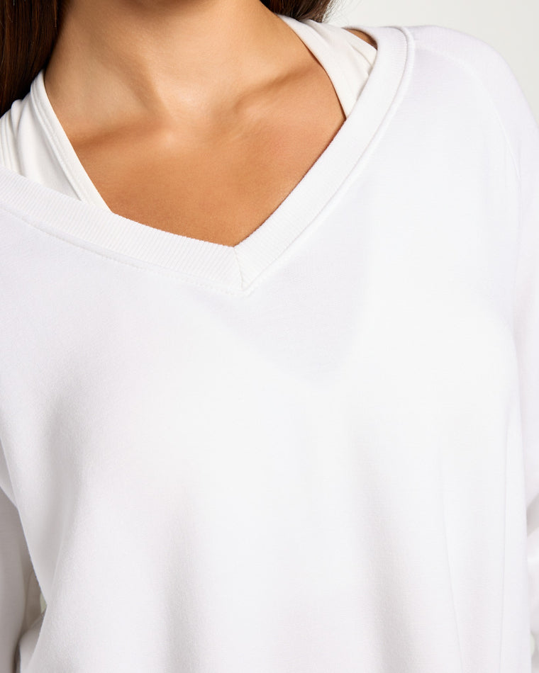 White $|& Interval Flex Fleece V-Neck Top - SOF Full Front