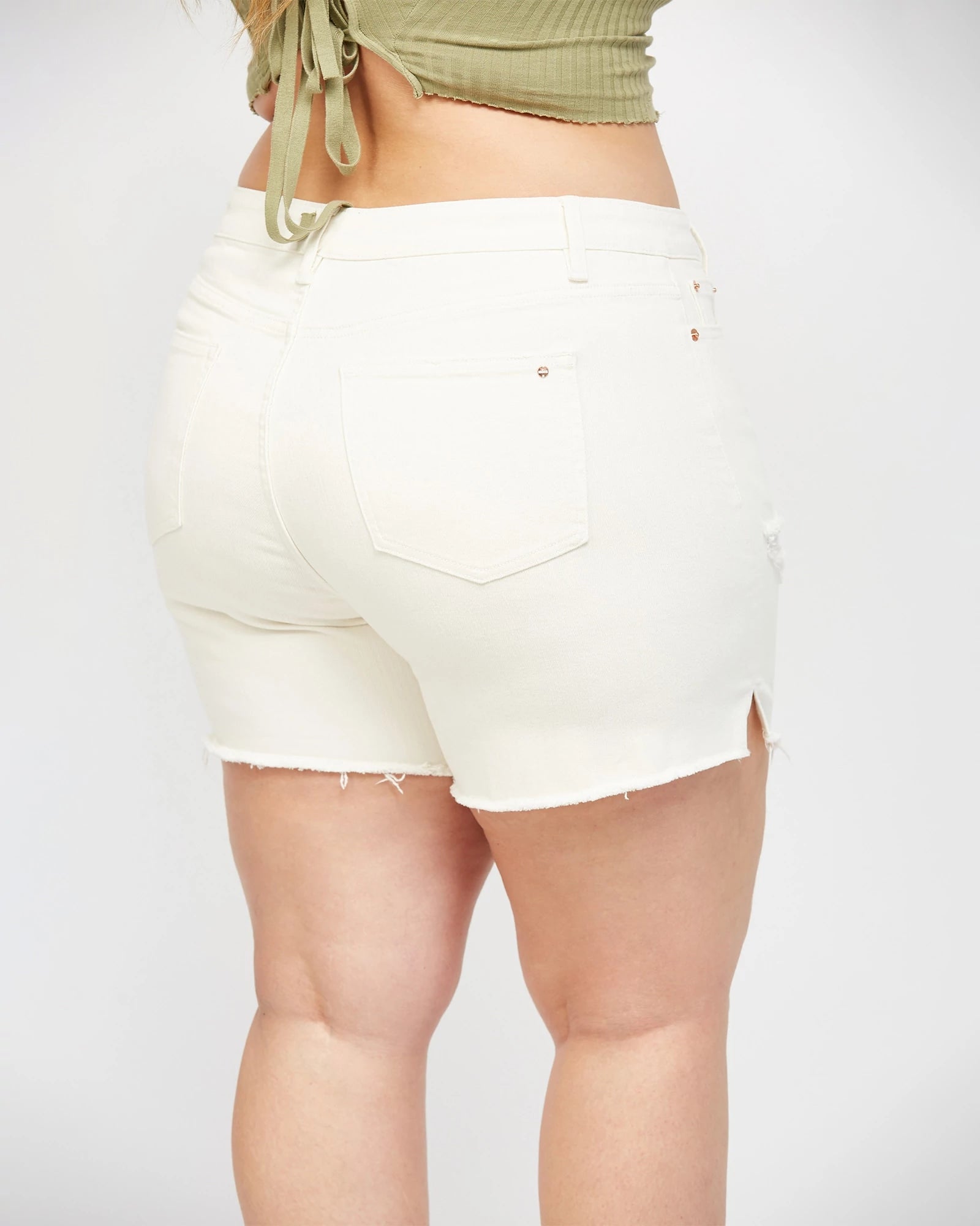 White $|& Mica Denim High Rise Raw Hem Shorts - VOF Detail
