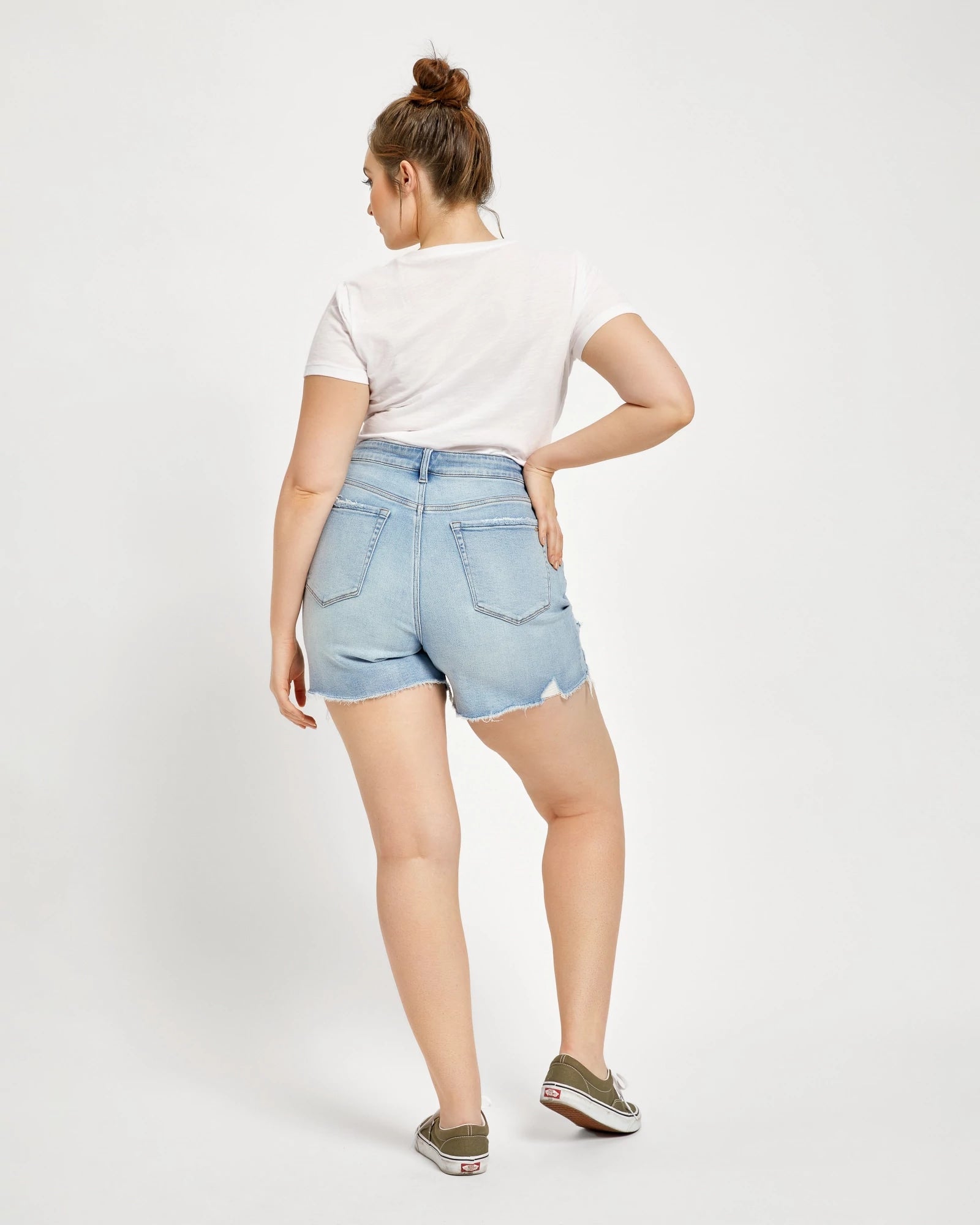 Robola $|& Mica Denim High Rise Distressed Shorts - VOF Back