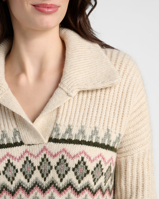 Green Multi $|& Herizon Patterned V-Neck Collared Pullover - SOF Detail