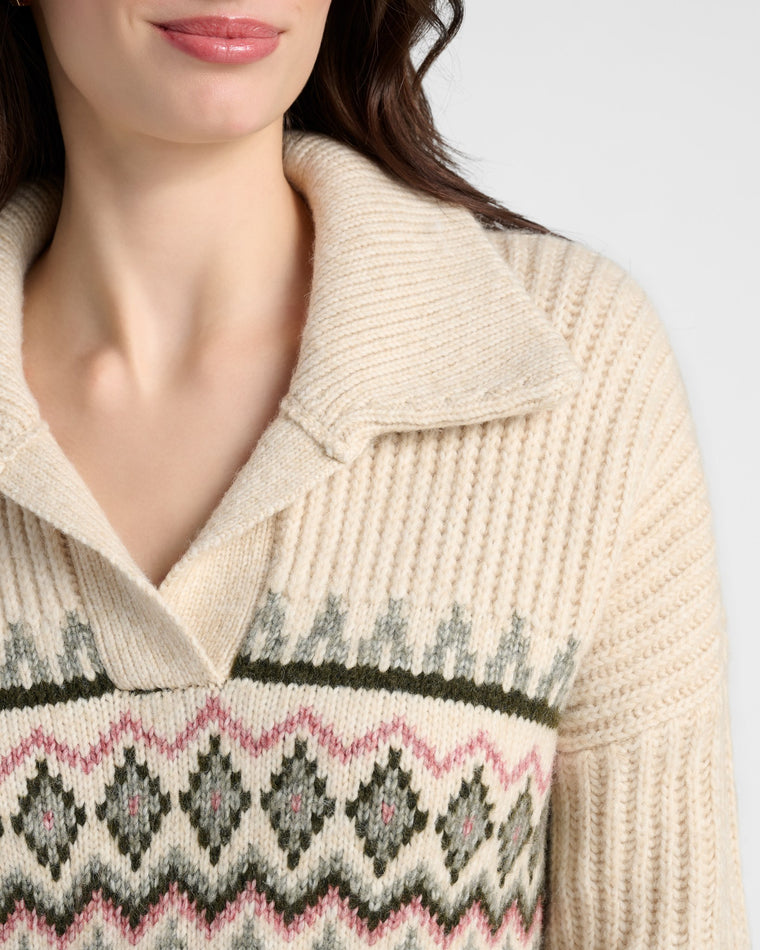 Green Multi $|& Herizon Patterned V-Neck Collared Pullover - SOF Detail