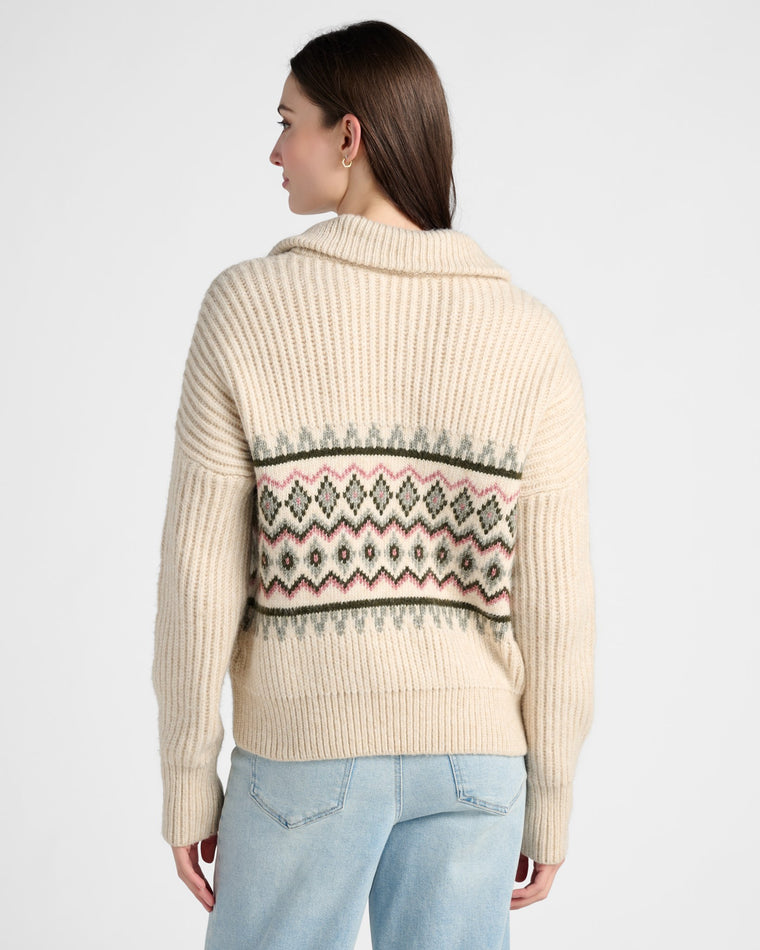 Green Multi $|& Herizon Patterned V-Neck Collared Pullover - SOF Back