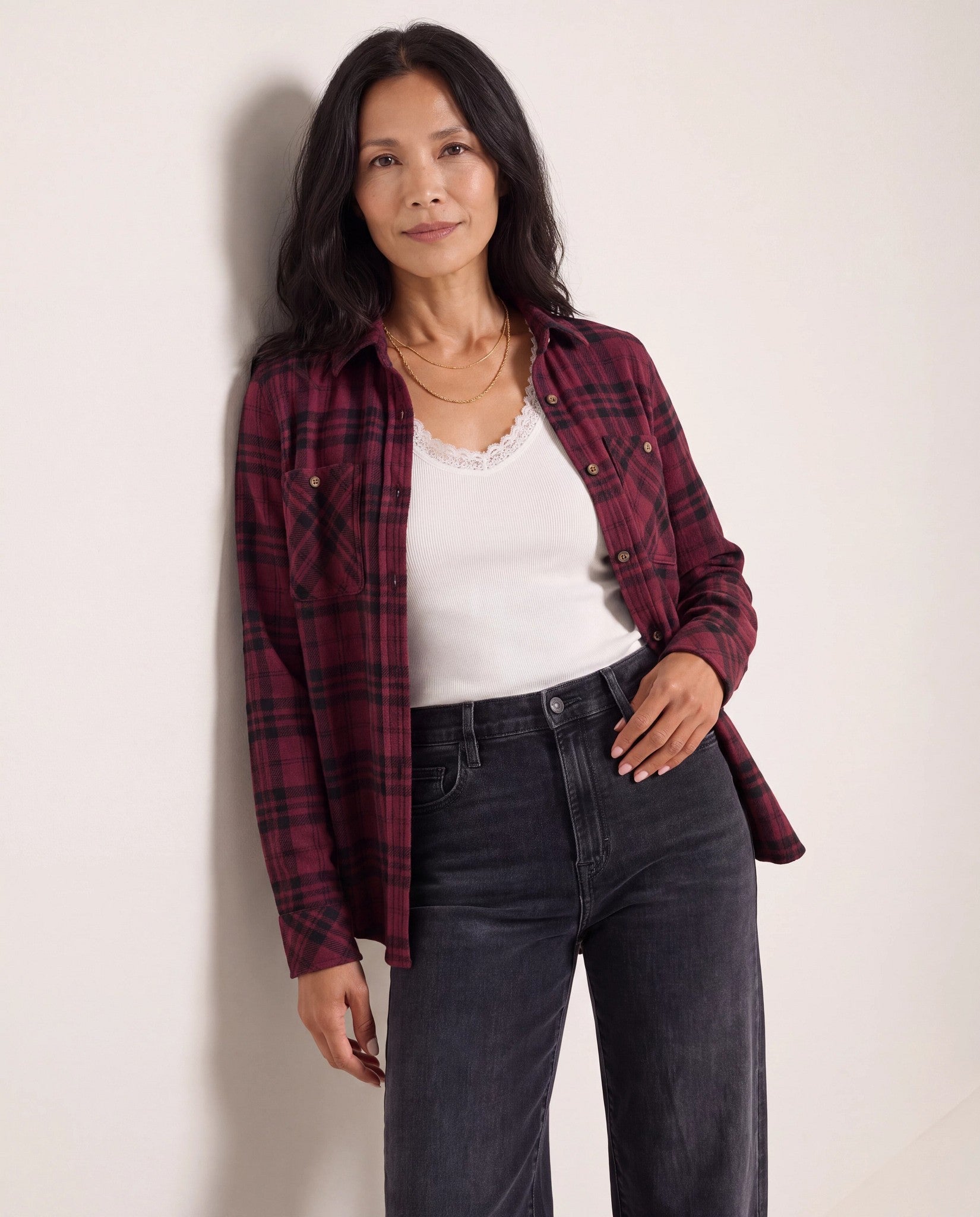 Burgundy Plaid $|& Thread & Supply Lewis Plaid Shirt - SOF Front