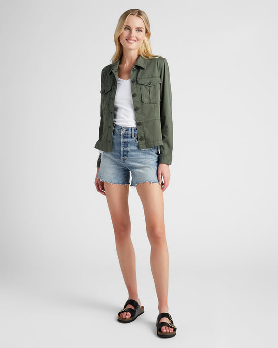 Moss Green $|& Liverpool Peplum Hem Trucker Jacket - SOF Full Front