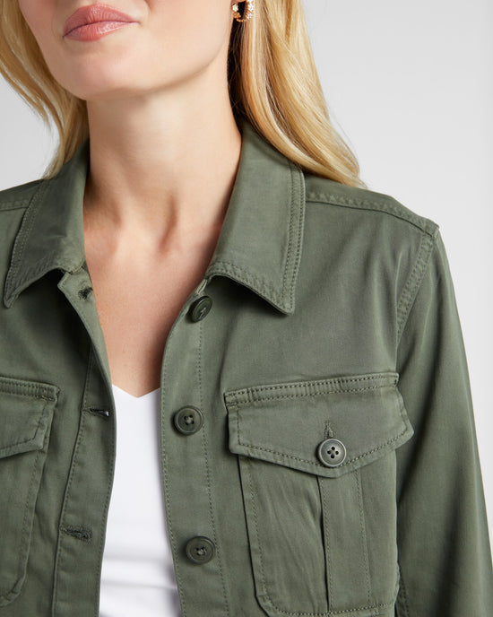 Moss Green $|& Liverpool Peplum Hem Trucker Jacket - SOF Detail