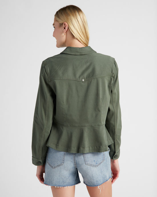 Moss Green $|& Liverpool Peplum Hem Trucker Jacket - SOF Back