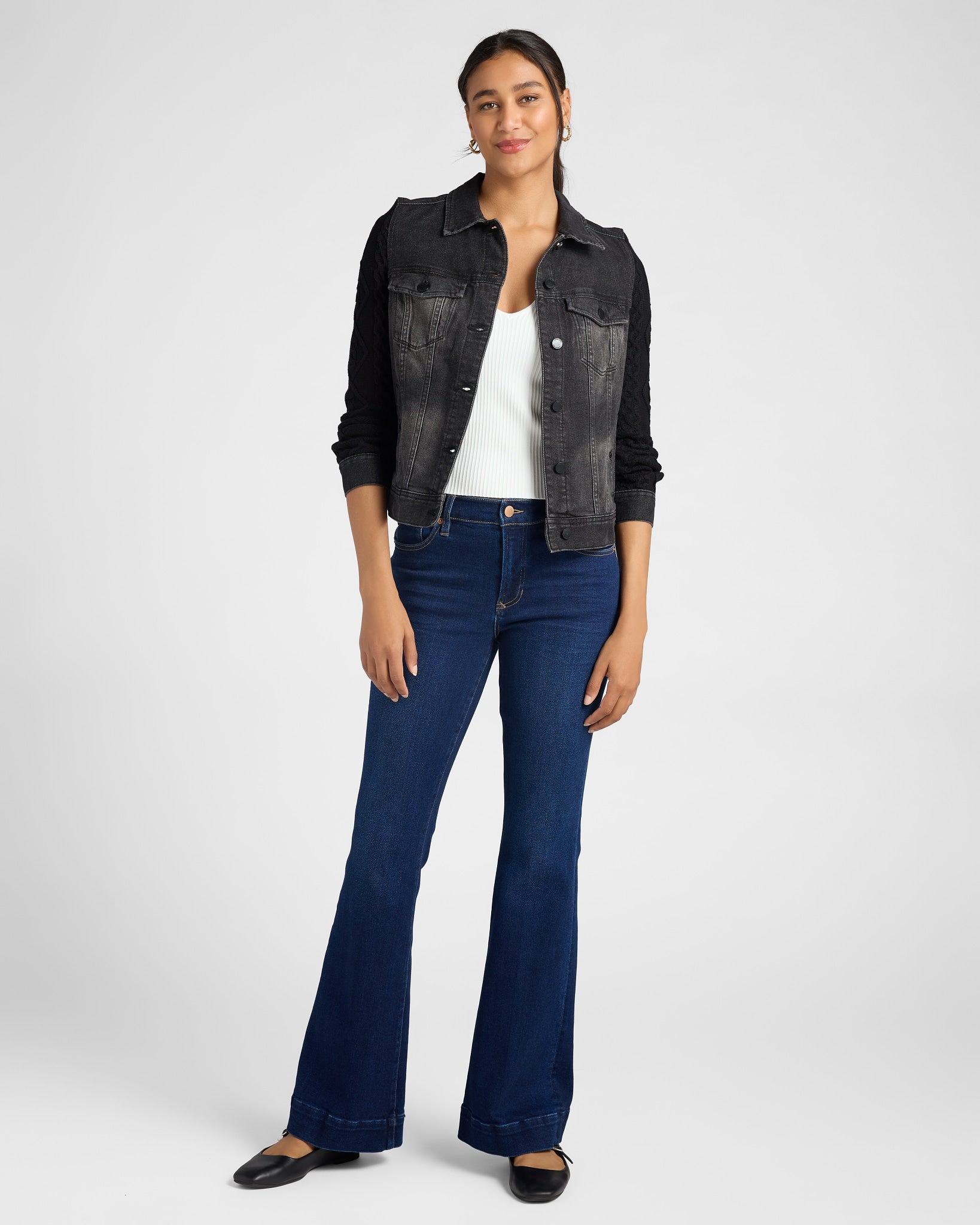 Arvis Drive $|& Liverpool Denim Jacket with Sweater Sleeves - SOF Full Front