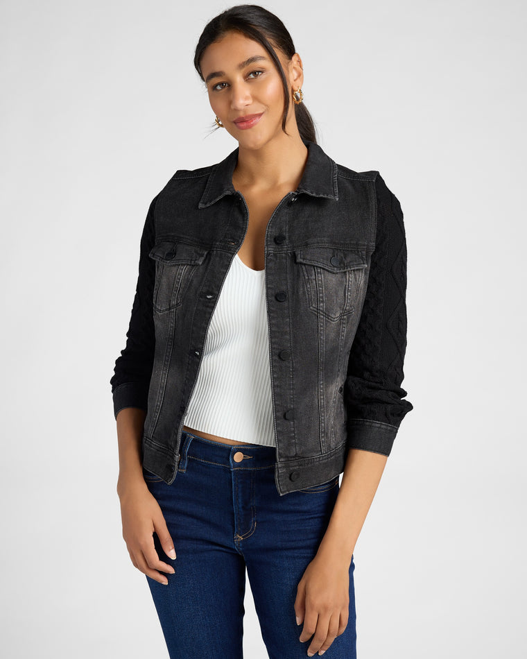 Arvis Drive $|& Liverpool Denim Jacket with Sweater Sleeves - SOF Front