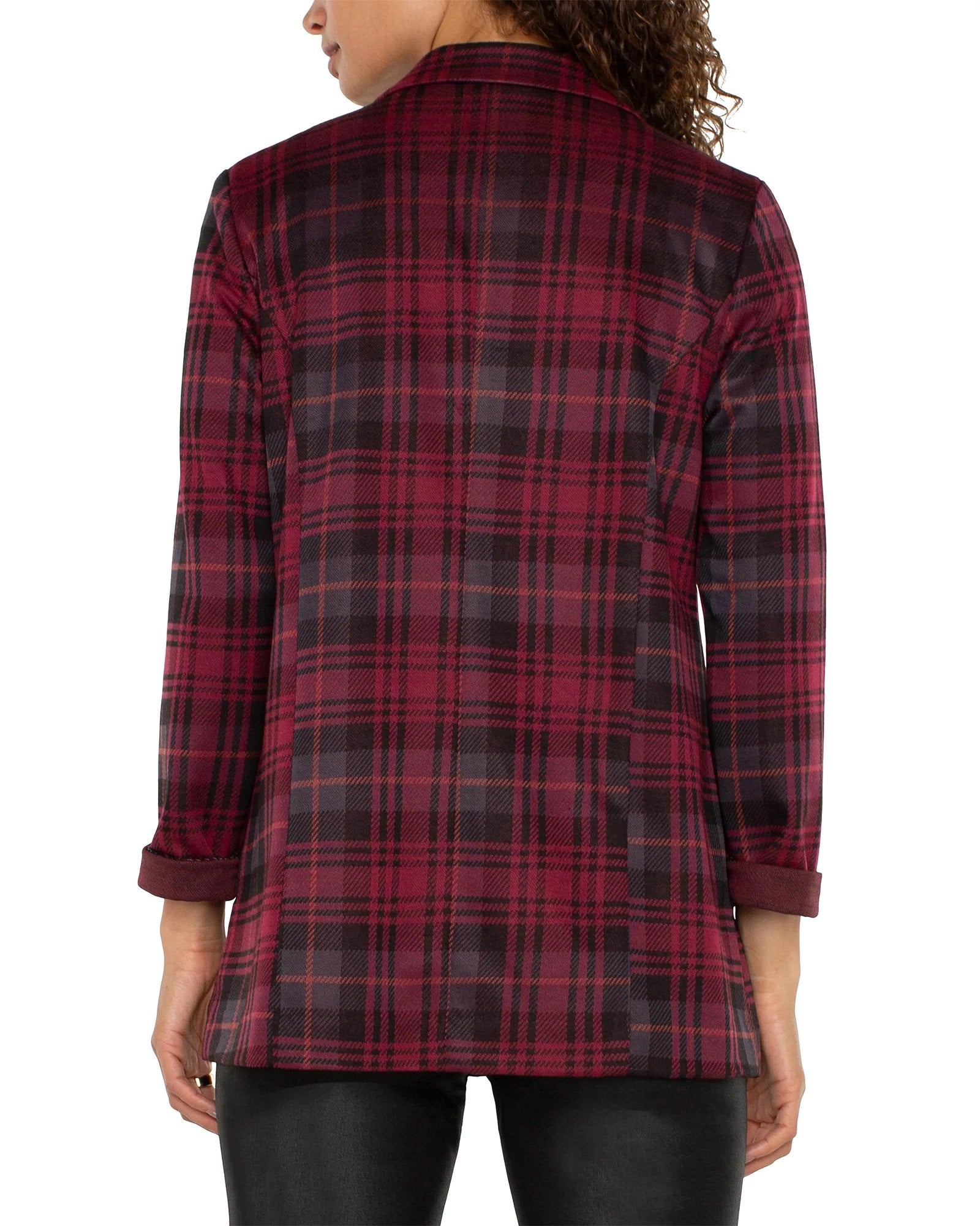 Blackberry Tartan Plaid $|& Liverpool Boyfriend Blazer - VOF Back