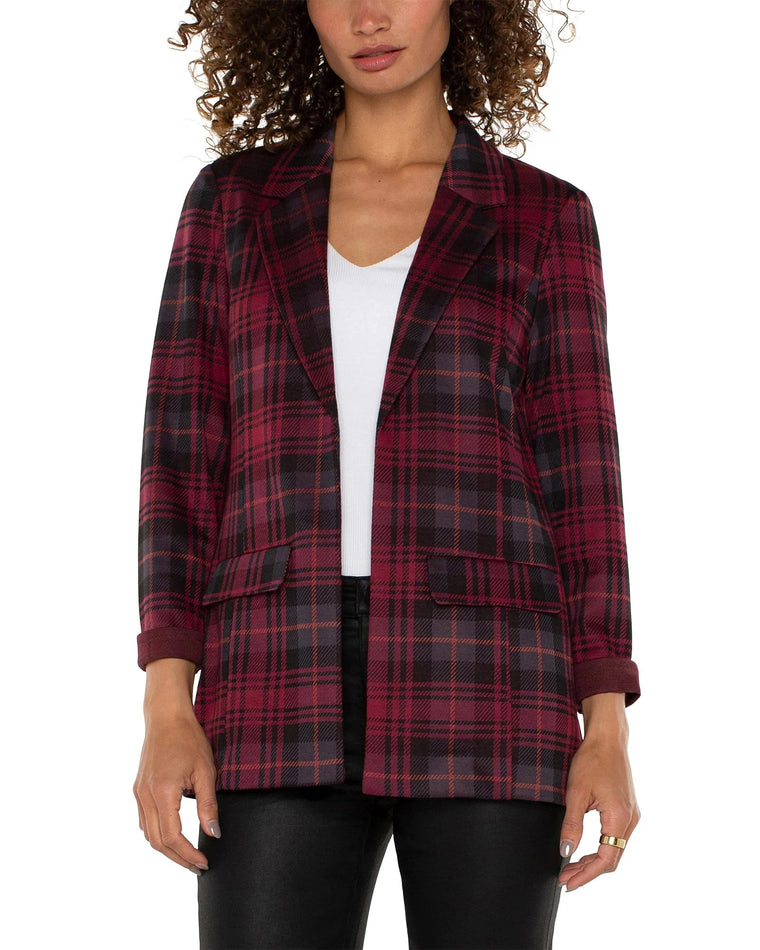 Blackberry Tartan Plaid $|& Liverpool Boyfriend Blazer - VOF Front