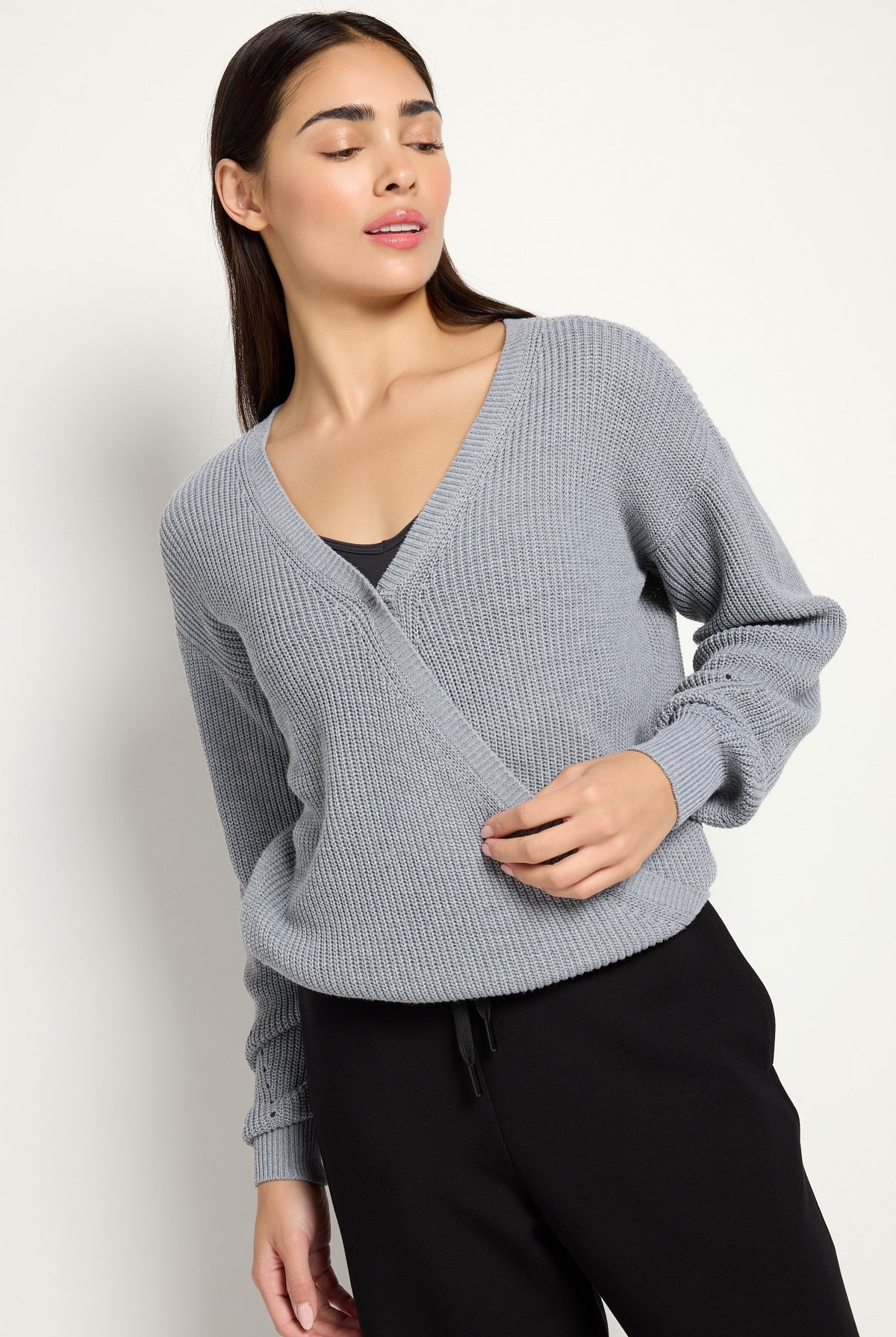 Heather Grey $|& Interval Surplice Wrap Sweater - SOF Front