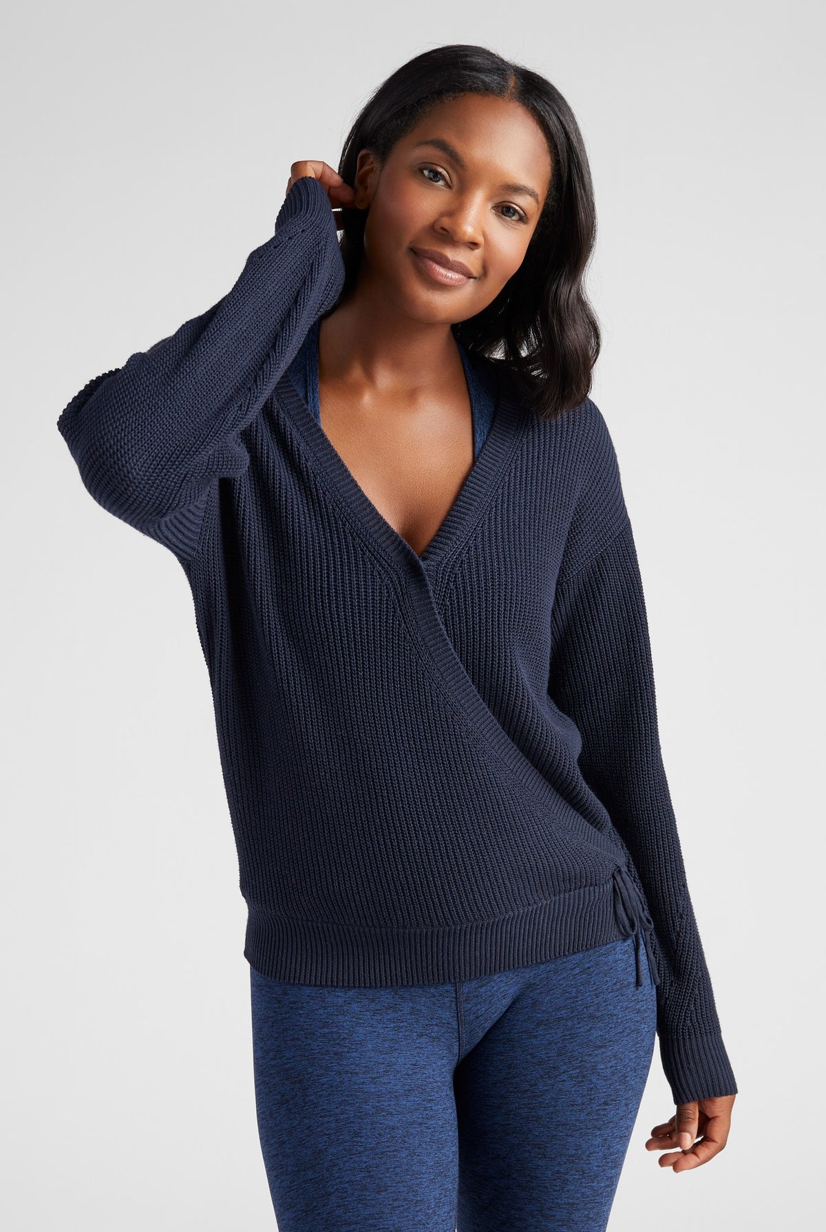 Navy $|& Interval Surplice Wrap Sweater - SOF Front