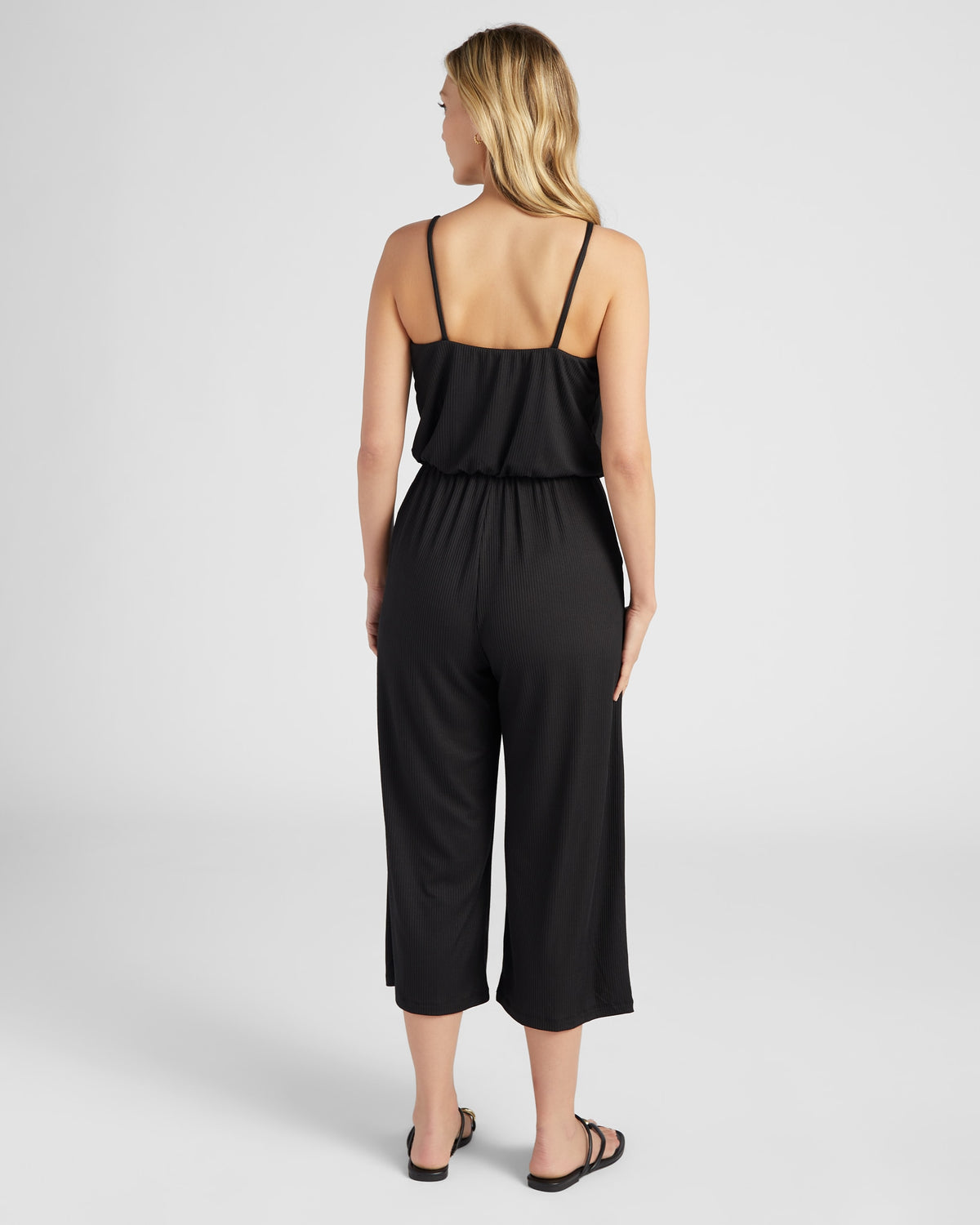 Black $|& Sunday Edition Cropped Spaghetti Strap Jumpsuit - SOF Back