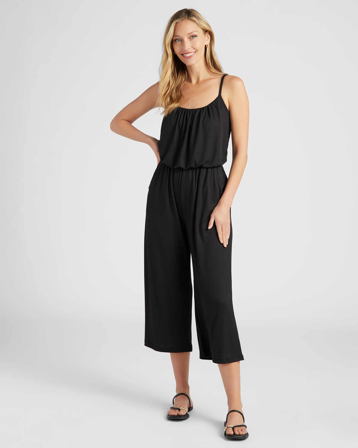 Black $|& Sunday Edition Cropped Spaghetti Strap Jumpsuit - SOF Front