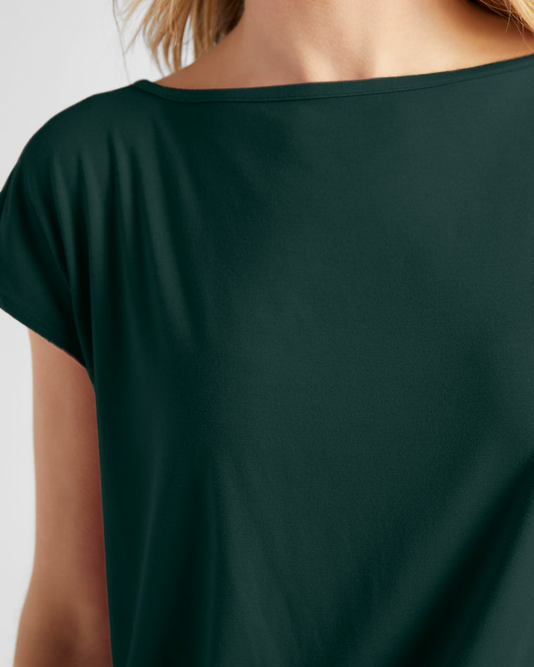 Hunter Green $|& SEAS Brentwood Boat Neck Top - SOF Detail