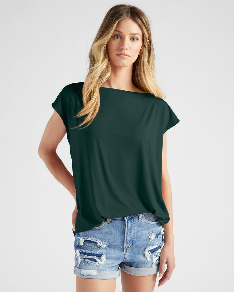 Hunter Green $|& SEAS Brentwood Boat Neck Top - SOF Front
