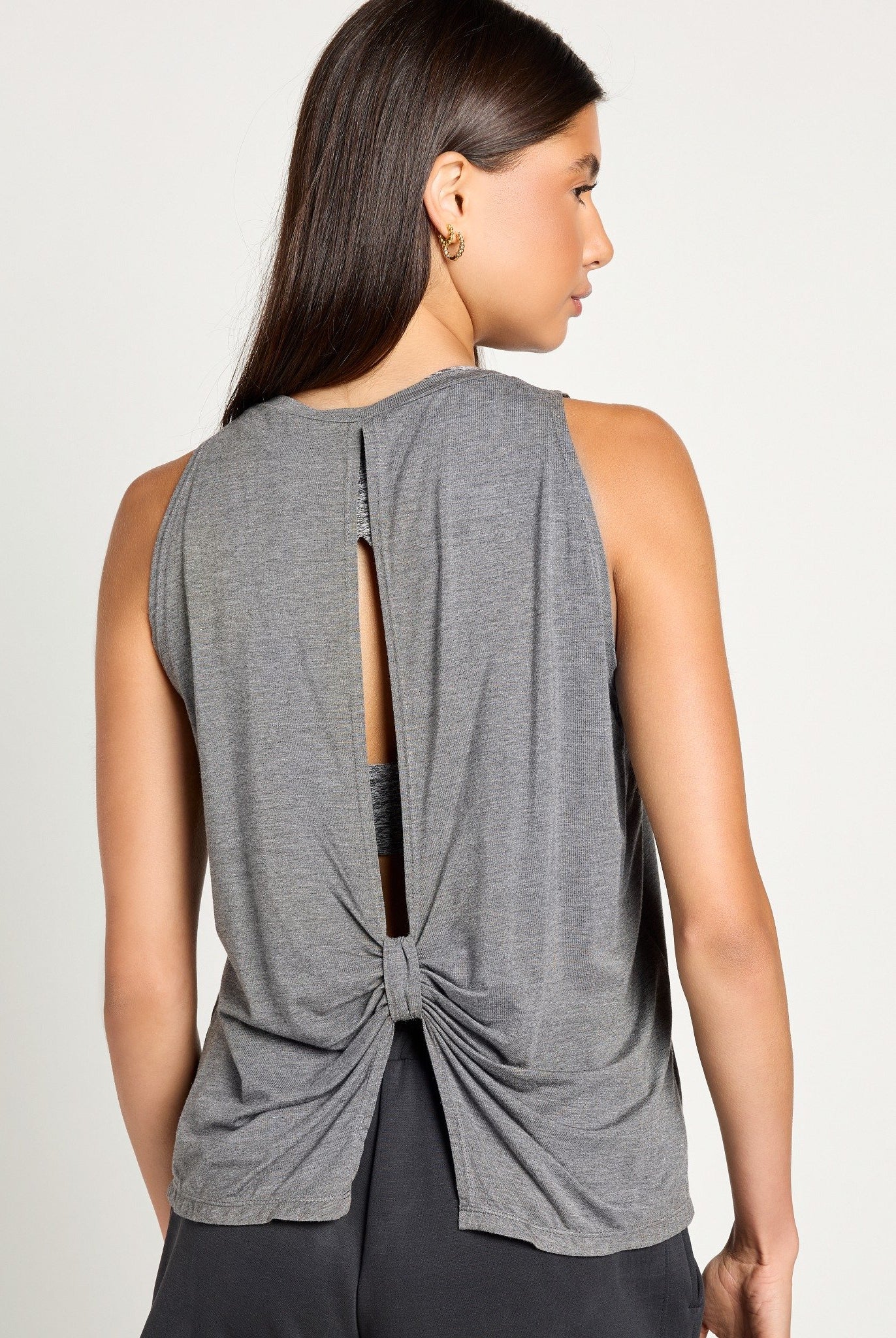 Heather Charcoal $|& Interval Split Back Tank - SOF Back