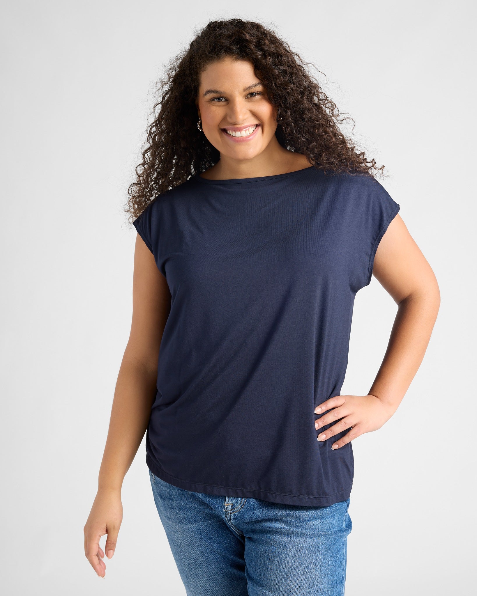 Navy $|& SEAS Brentwood Boat Neck Top - SOF Front