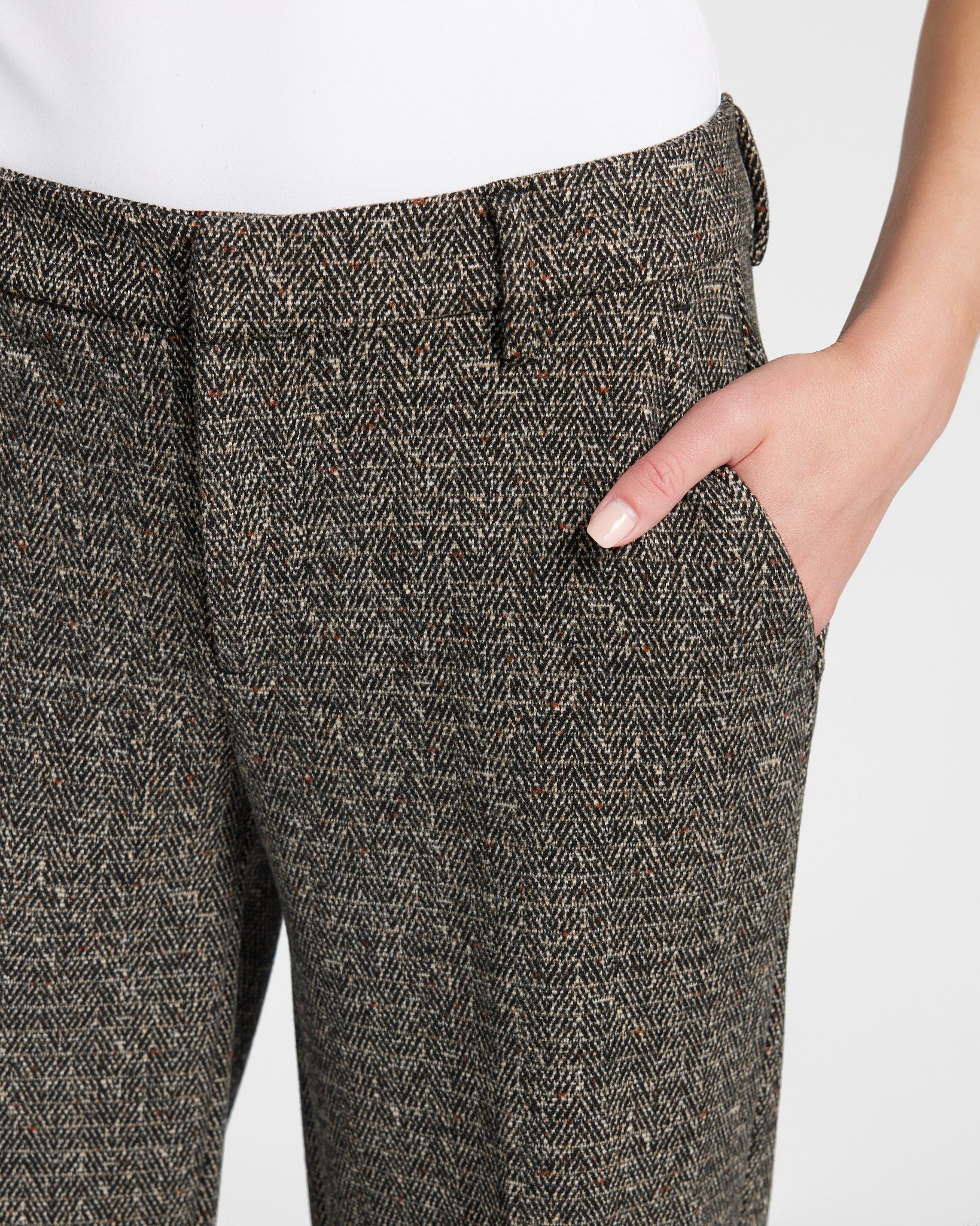 Black/Tan Herringbone $|& Liverpool Kelsey Wide Leg Trouser - SOF Detail
