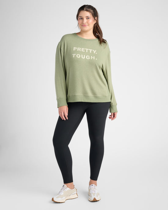 Heathered Olive $|& Interval Hacci Graphic Crew - PRETTY TOUGH - SOF Full Front