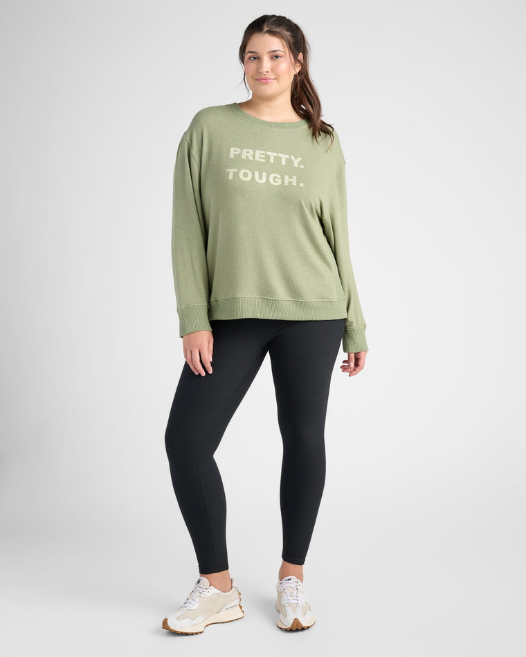 Heathered Olive $|& Interval Hacci Graphic Crew - PRETTY TOUGH - SOF Full Front