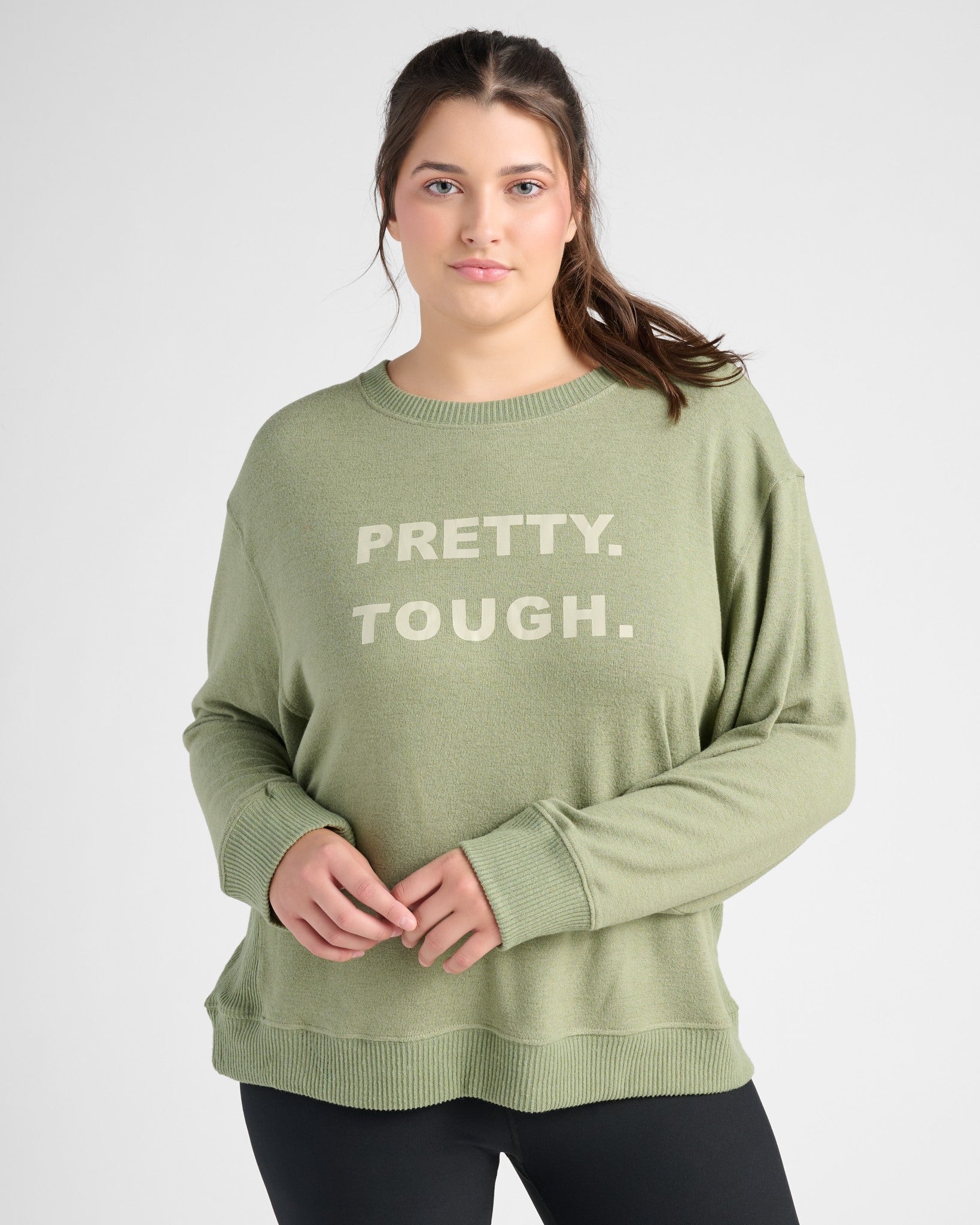 Heathered Olive Green $|& Interval Hacci Graphic Crew - PRETTY TOUGH - SOF Front
