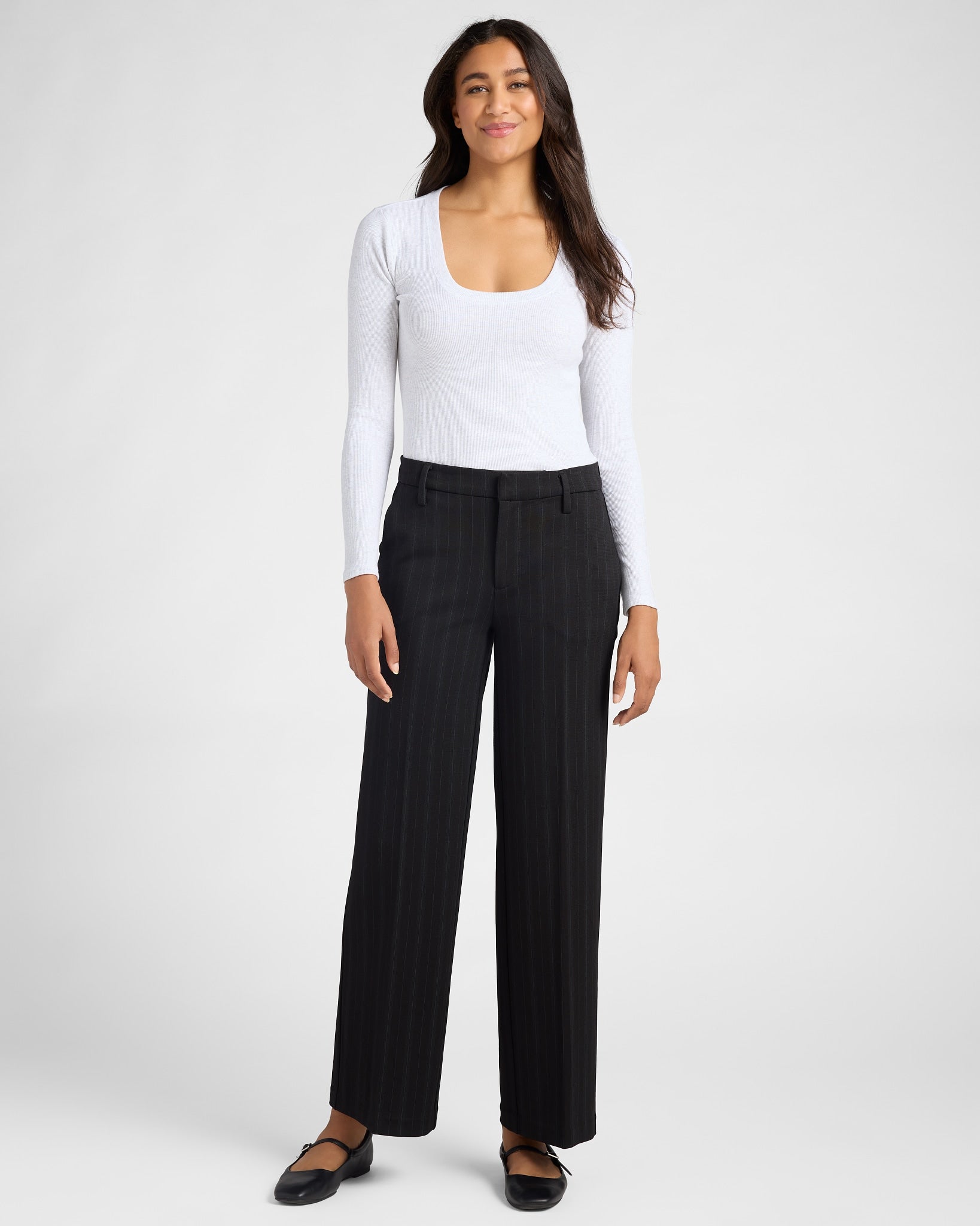 Black/Forest Pinstripe $|& Liverpool High Rise Kelsey Wide Leg Trouser - SOF Full Front