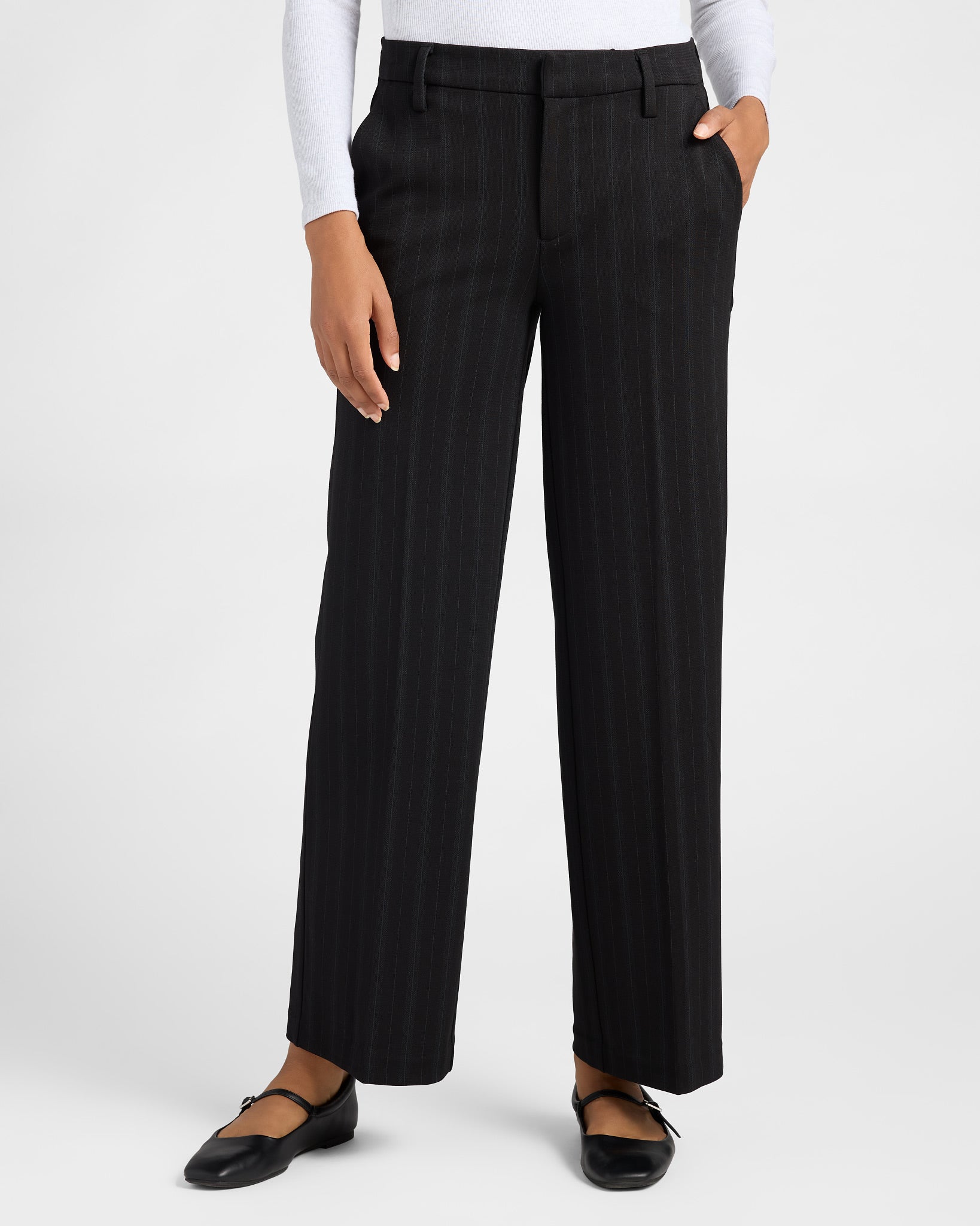Black/Forest Pinstripe $|& Liverpool High Rise Kelsey Wide Leg Trouser - SOF Front