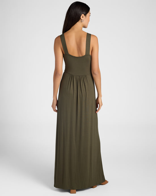 Olive $|& Loveappella Solid V Strap Maxi Dress - SOF Back